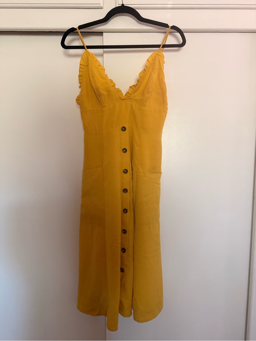 AQUA Sunshine Ruffle-Trim Button Midi Dress
